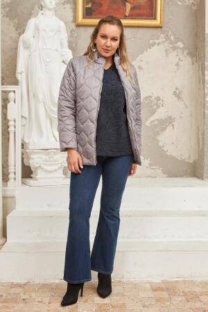 Kapitone Büyük Beden Gri Mont - 10