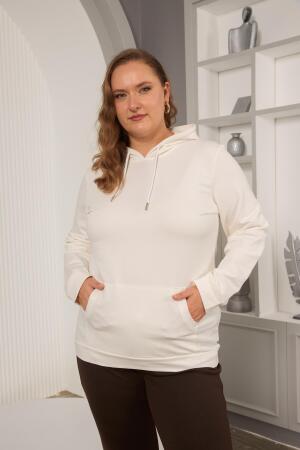 Kapşonlu Büyük Beden Beyaz Sweatshirt - RMG