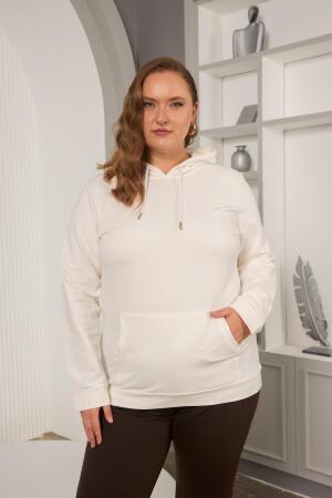 Kapşonlu Büyük Beden Beyaz Sweatshirt - RMG (1)