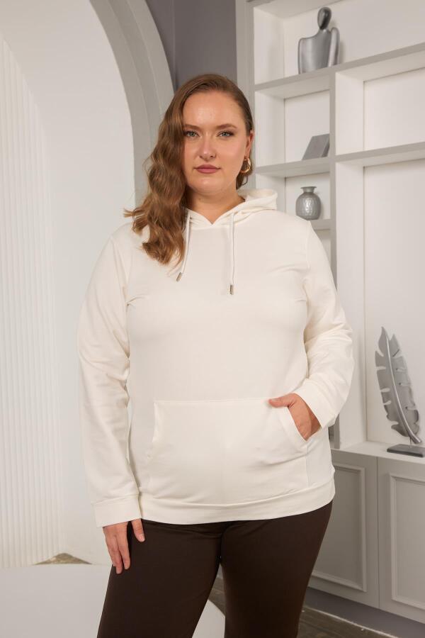 Kapşonlu Büyük Beden Beyaz Sweatshirt - 2