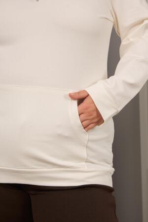 Kapşonlu Büyük Beden Beyaz Sweatshirt - 4