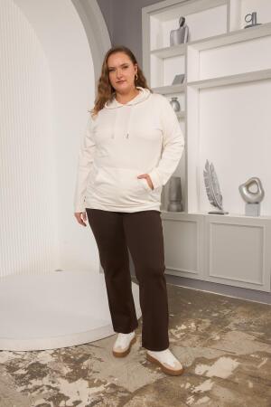 Kapşonlu Büyük Beden Beyaz Sweatshirt - 5