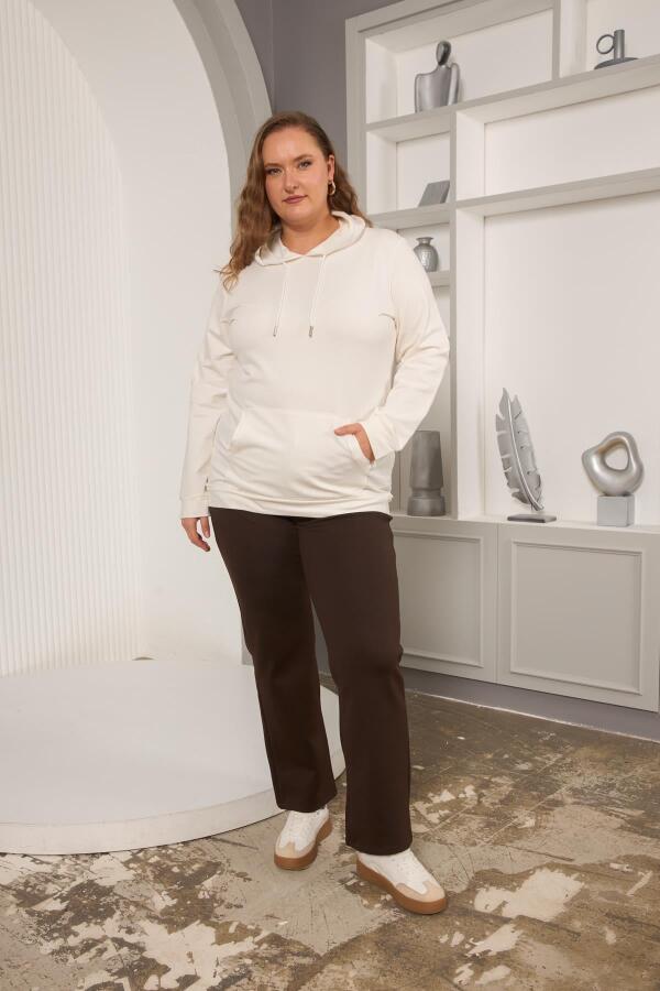 Kapşonlu Büyük Beden Beyaz Sweatshirt - 5