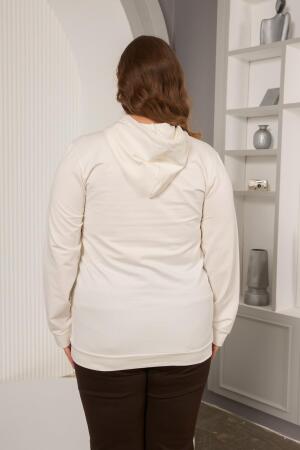 Kapşonlu Büyük Beden Beyaz Sweatshirt - 6