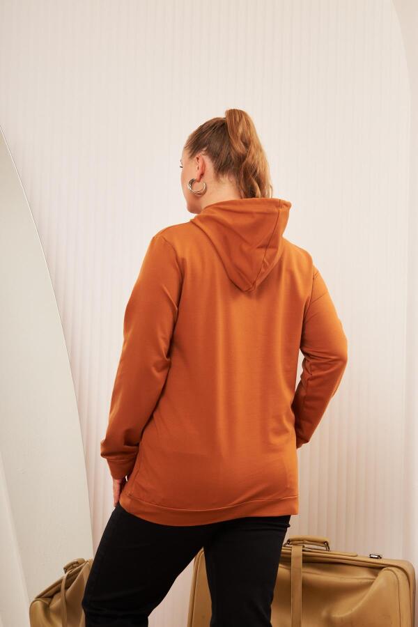 Kapşonlu Büyük Beden Camel Sweatshirt - 5