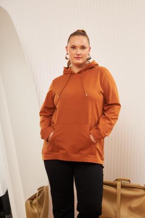 Kapşonlu Büyük Beden Camel Sweatshirt - RMG