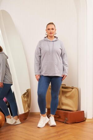Kapşonlu Büyük Beden Gri Sweatshirt - 6