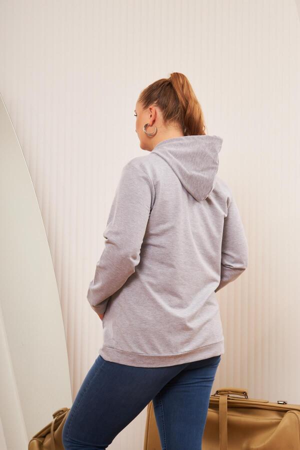 Kapşonlu Büyük Beden Gri Sweatshirt - 4