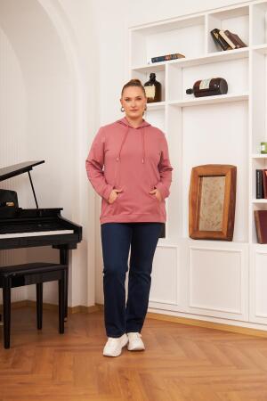 Kapşonlu Büyük Beden Gülkurusu Sweatshirt - 6