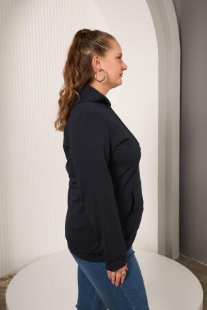 Kapşonlu Büyük Beden Lacivert Sweatshirt - 2