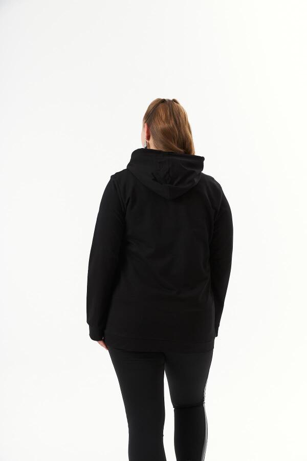 Kapşonlu Büyük Beden Siyah Sweatshirt - 6
