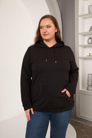 Kapşonlu Büyük Beden Siyah Sweatshirt - RMG