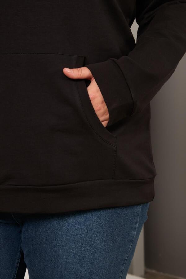Kapşonlu Büyük Beden Siyah Sweatshirt - 3