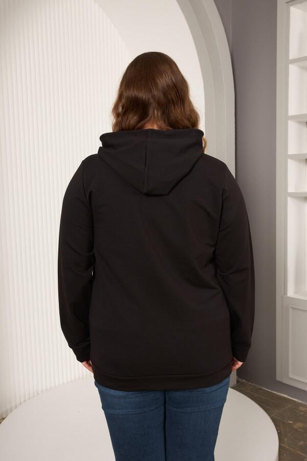 Kapşonlu Büyük Beden Siyah Sweatshirt - 4
