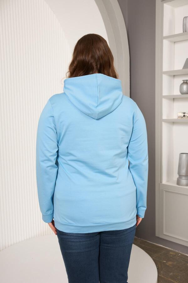 Kapşonlu Büyük Beden Sweatshirt Bebe Mavi - 4