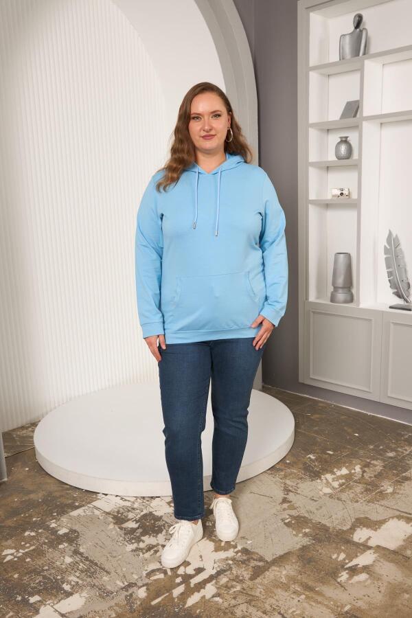 Kapşonlu Büyük Beden Sweatshirt Bebe Mavi - 5