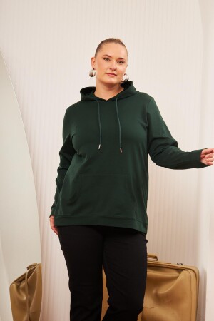 Kapşonlu Büyük Beden Sweatshirt Zümrüt - 1