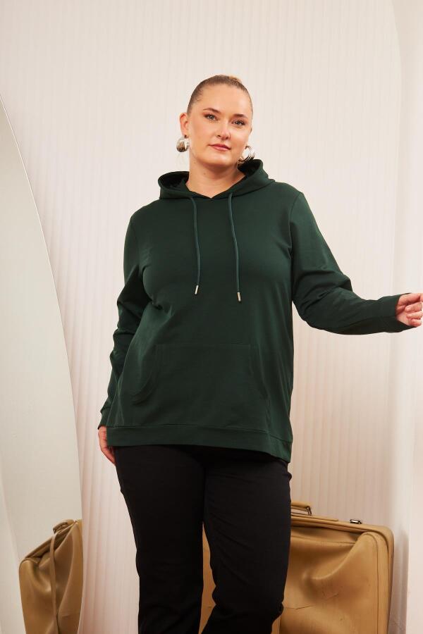 Kapşonlu Büyük Beden Sweatshirt Zümrüt - 1