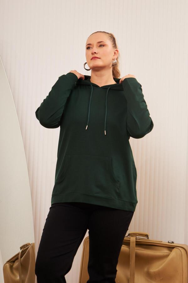 Kapşonlu Büyük Beden Sweatshirt Zümrüt - 3