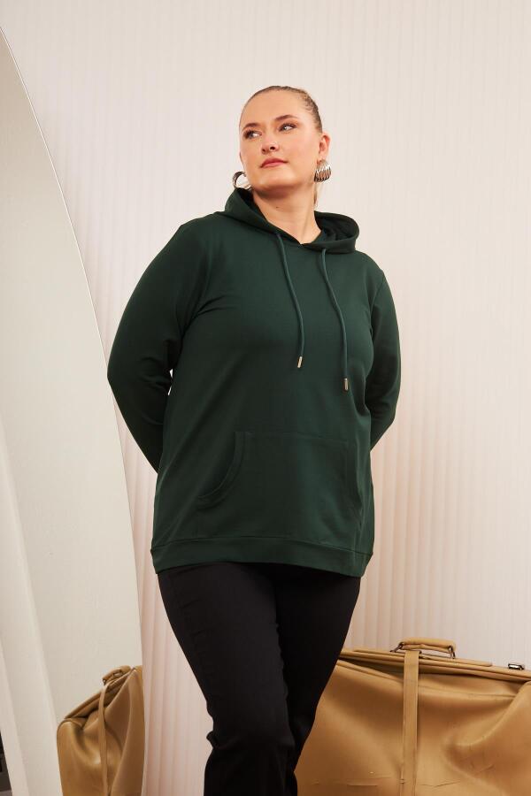 Kapşonlu Büyük Beden Sweatshirt Zümrüt - 4