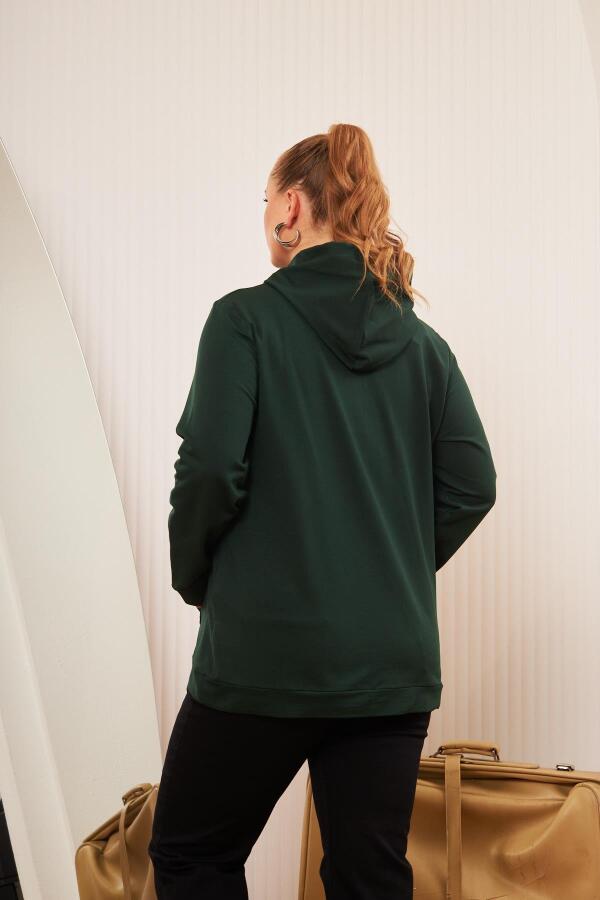 Kapşonlu Büyük Beden Sweatshirt Zümrüt - 5