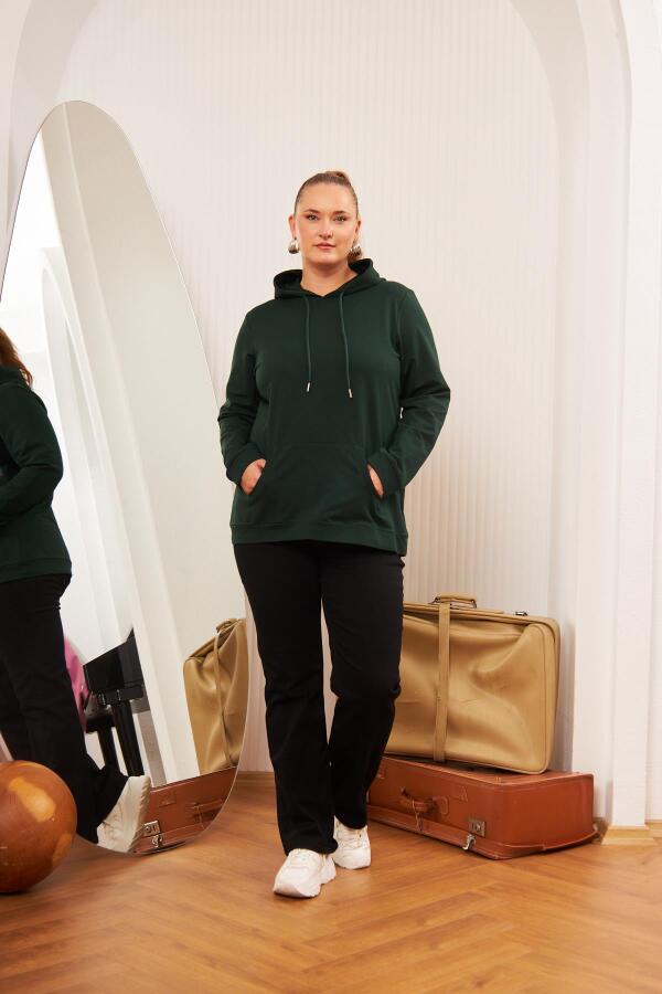 Kapşonlu Büyük Beden Sweatshirt Zümrüt - 6