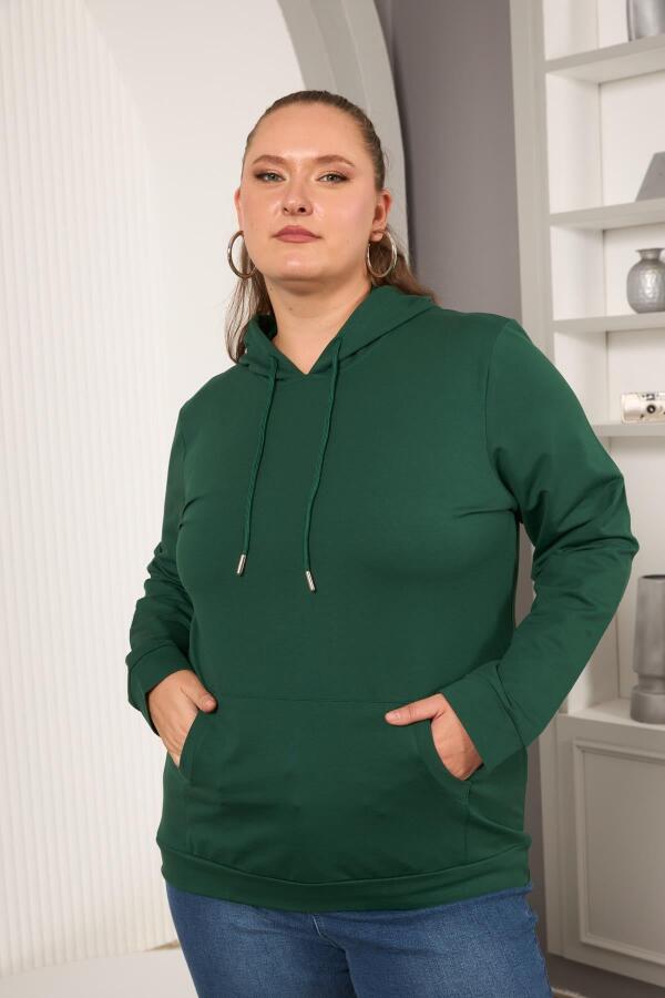 Kapşonlu Büyük Beden Sweatshirt Zümrüt - 1