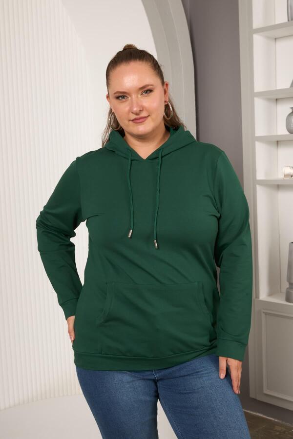 Kapşonlu Büyük Beden Sweatshirt Zümrüt - 3