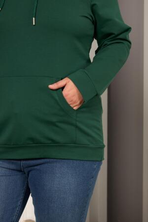 Kapşonlu Büyük Beden Sweatshirt Zümrüt - 4