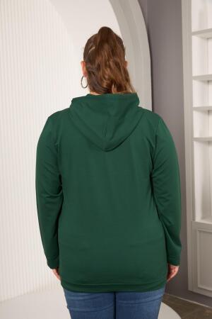 Kapşonlu Büyük Beden Sweatshirt Zümrüt - 5