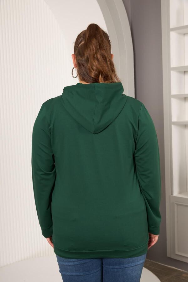Kapşonlu Büyük Beden Sweatshirt Zümrüt - 5
