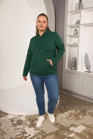 Kapşonlu Büyük Beden Sweatshirt Zümrüt - 6