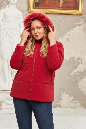 Kapşonlu Mat Kumaş Büyük Beden Kırmızı Şişme Mont - RMG (1)