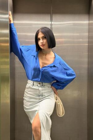 Kar Yıkama Yırtmaçlı Kot Etek - ANGELINO BuyukBedeniz (1)