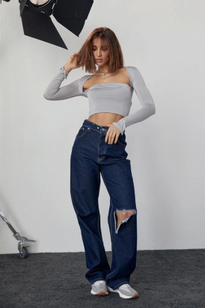 Kara Yaka Uzun Kollu Crop - Taş - 4