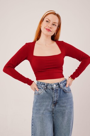 Kare Yaka Basic Bordo Bluz - 1