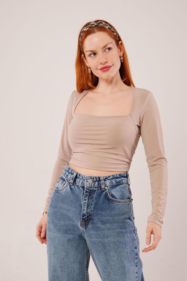 Kare Yaka Basic Krem Bluz - 1