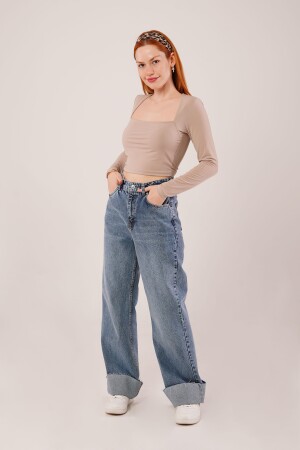 Kare Yaka Basic Krem Bluz - 2