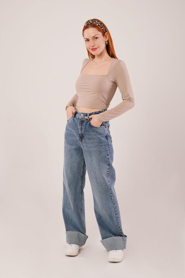 Kare Yaka Basic Krem Bluz - 2