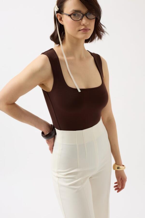 Kare Yaka Kalın Askılı Bodysuit - 1