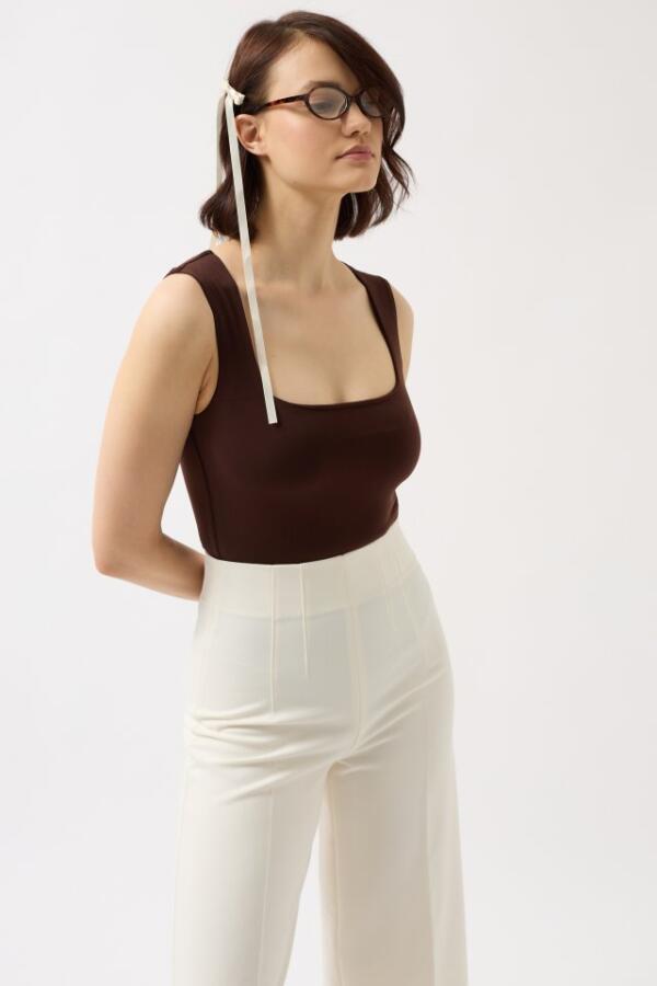 Kare Yaka Kalın Askılı Bodysuit - 3