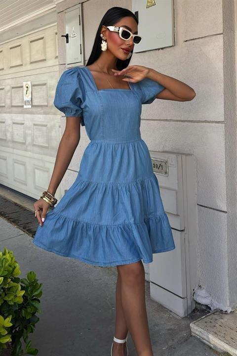 Kare Yakalı Ve Gipe Detaylı Tensel Elbise 2883 - 3