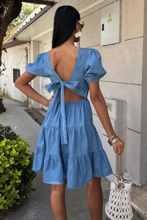 Kare Yakalı Ve Gipe Detaylı Tensel Elbise 2883 - 4