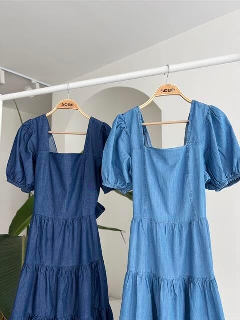 Kare Yakalı Ve Gipe Detaylı Tensel Elbise 2883 - 9