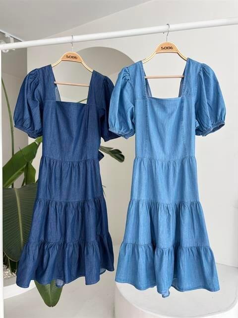 Kare Yakalı Ve Gipe Detaylı Tensel Elbise 2883 - 11