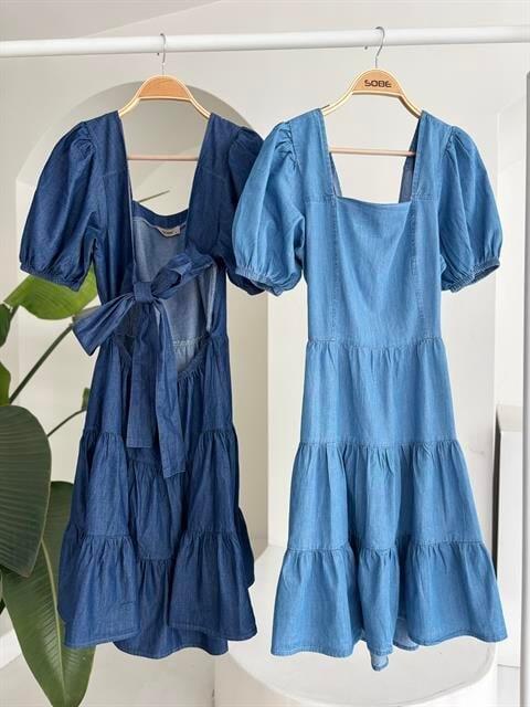 Kare Yakalı Ve Gipe Detaylı Tensel Elbise 2883 - 12