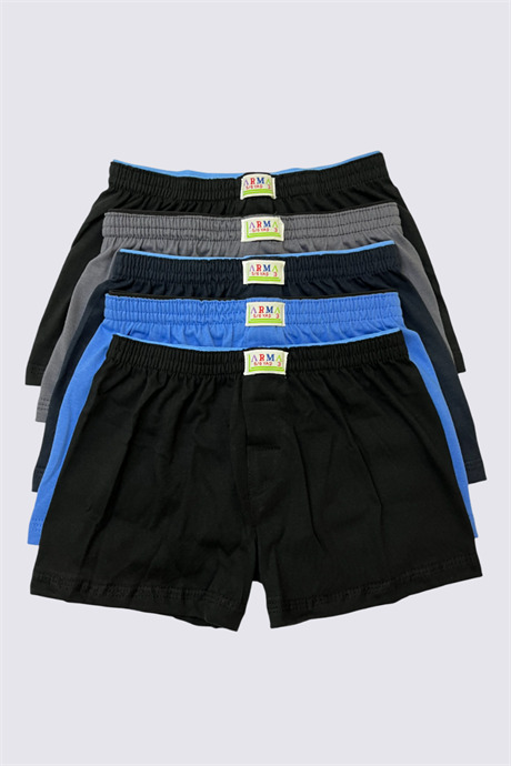 Karışık Renkli Erkek Çocuk Boxer 5'li Paket Düz Klasik Rahat Kesim %100 Pamuklu - 1