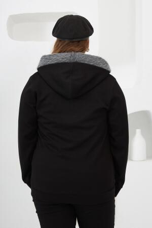 Kaşe Garnili Taşlı Büyük Beden Eşofman Üstü Siyah - 5