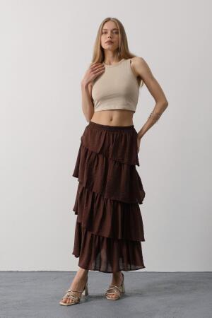 Katlı Kesim Uzun Etek - Kahve - 2