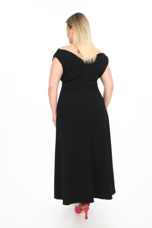 Kayık Yaka Esnek Ve Likralı Siyah Uzun Abiye Elbise GLS07 - 7